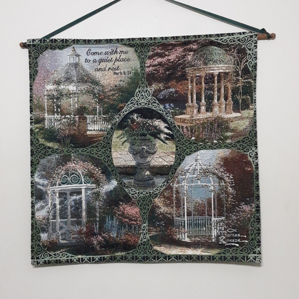 Thomas Kinkade banner tapestry wall decor green artwork vintage retro